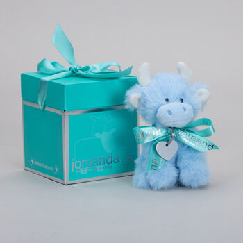 Mini Baby Blue Highland Cow Soft Plush Toy, Gift Boxed With Personalised Gift Tag, 3 of 11
