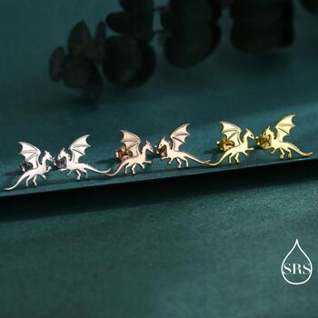 Flying Dragon Stud Earrings In Sterling Silver, 7 of 12