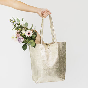 Gold Metallic Leather Tote Shopper, 3 of 11