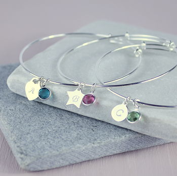 Personalised Sterling Silver Birthstone Bangle, 2 of 9
