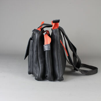 Black Leather Zip Tote Bag With Orange Zips, 6 of 9