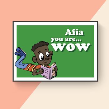 You Are Wow! Customisable Boy Reading Poster, 3 of 5