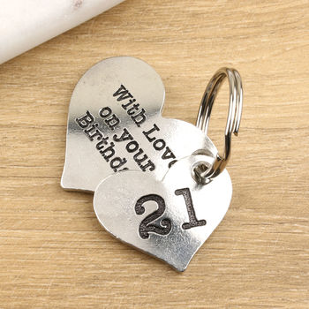 21st Birthday Gift Personalised 2pc Heart Key Ring, 11 of 12