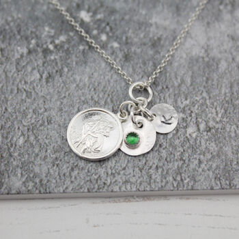 Sterling Silver St Christopher Birthstone Necklace, 3 of 9