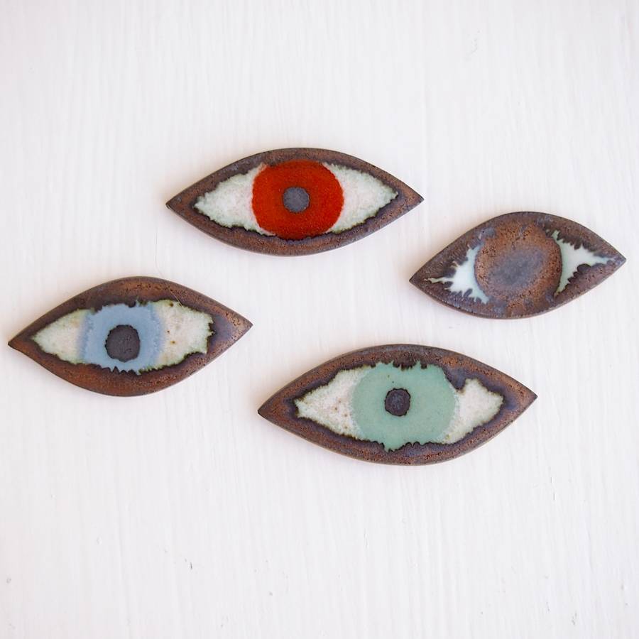 handmade ceramic eye pin jewellery badge by