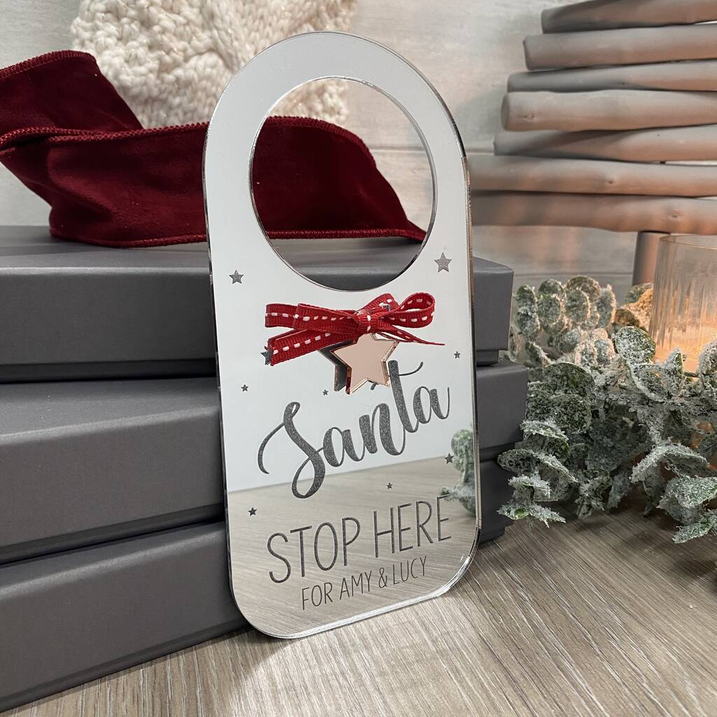 Silver Santa Stop Here Sign Personalised For Children, 1 of 12