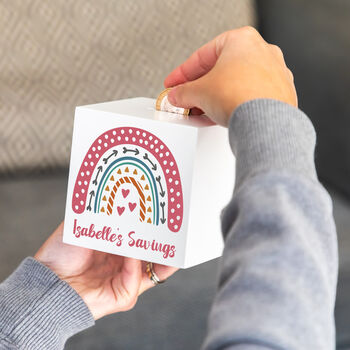 Personalised Rainbow White Money Box, 2 of 6