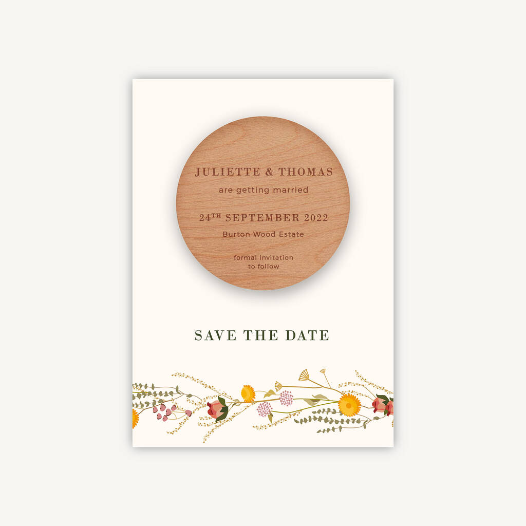Wildflowers Wooden Magnet Save The Date, 1 of 6