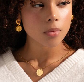 Hammered Disc Gold Hoop Earrings, 6 of 11