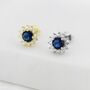 Sapphire Cz Flower Stud Earrings In Sterling Silver, thumbnail 3 of 12