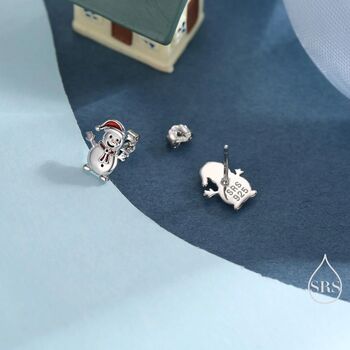 Sterling Silver Cute Snowman With Christmas Hat Stud Earrings, 6 of 11