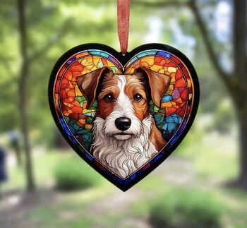 Fox Terrier Stained Glass Effect Heart Suncatcher, 5 of 5