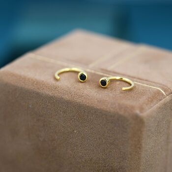 2mm Black Diamond Cz Huggie Hoop Earrings, 3 of 12