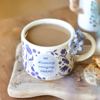 Ceramic Blue Wildflower Blooming Amazing Friend Mug, 5 of 5
