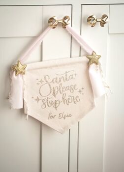 Personalised Santa Stop Here Hanging Canvas Sign, 2 of 3