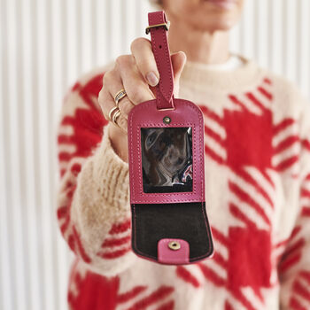 Personalised Luxury Fold Out Leather Luggage Tag With Address Card And Hot Stamped Initials, 5 of 7