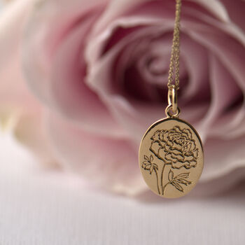 Peony Gold Engraved Sterling Silver Flower Necklace, 4 of 12