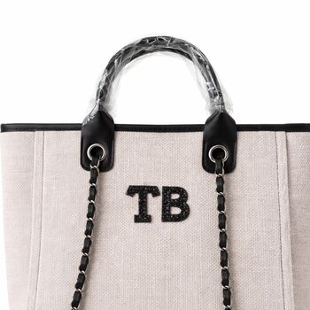 Personalised White And Black Large Chain Tote Beach Bag, 6 of 7