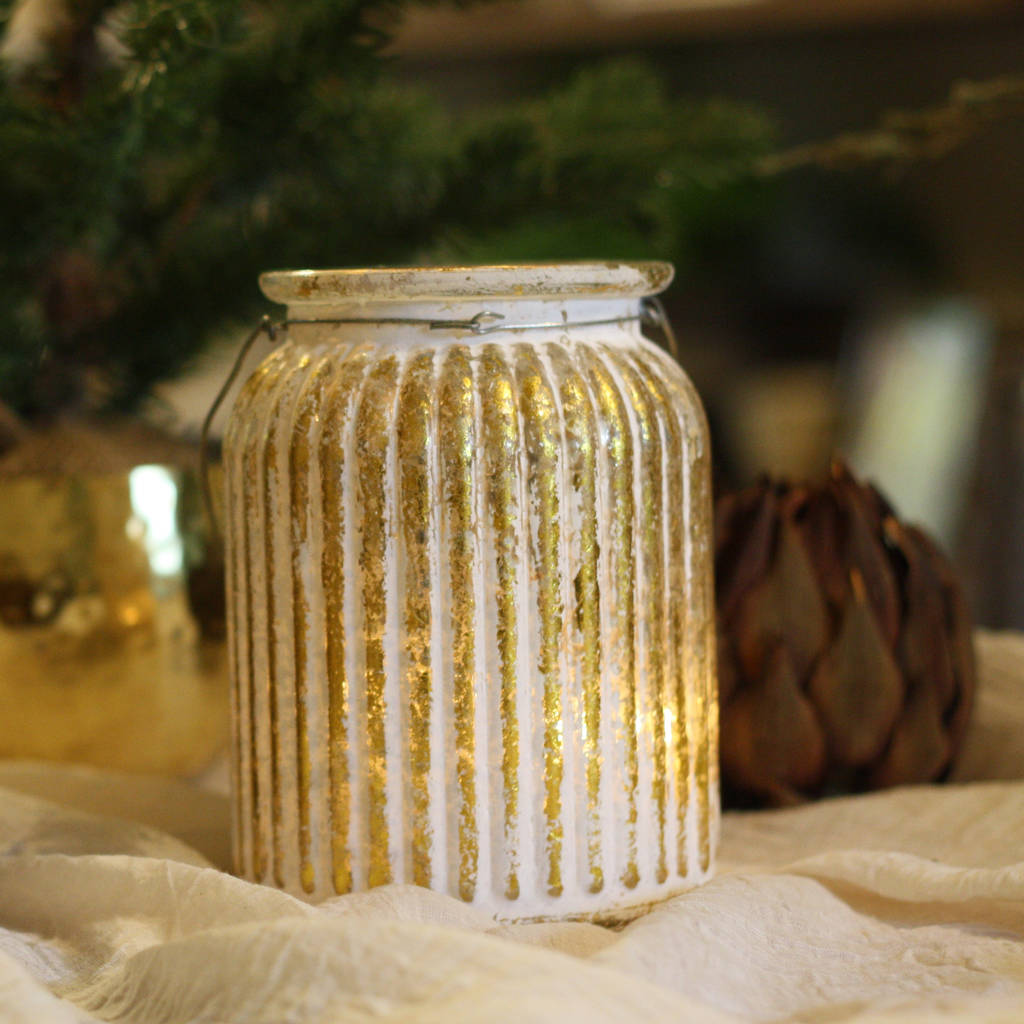 Elegant White And Gold Striped Vase Tea Light By The Wedding of my
