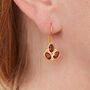 Garnet Triple Stone Gold Plated Silver Drop Earrings, thumbnail 7 of 12