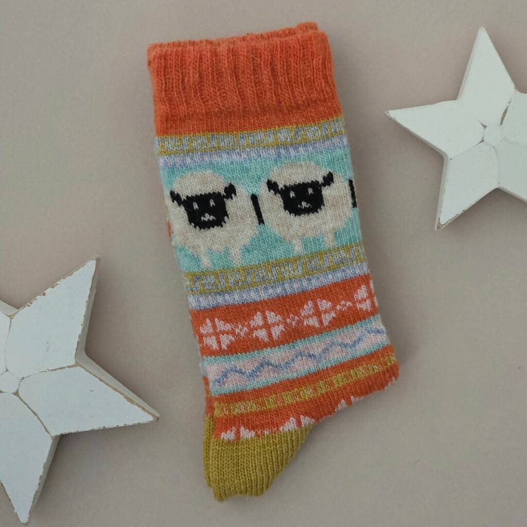 Wool Blend Sheep Socks In Orange, 1 of 2