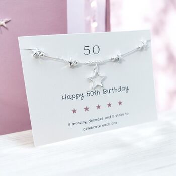 50th Birthday Sterling Silver Five Star Bracelet, 2 of 4