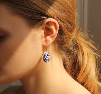 Oval Blue Tulip Earrings, 5 of 6