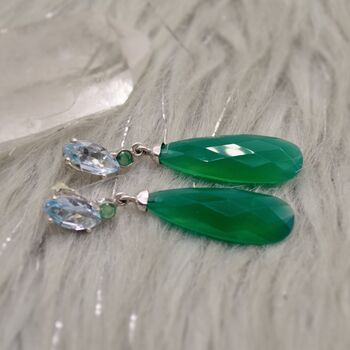 Green Onyx, Blue Topaz, Emerald Silver Earrings, 6 of 6