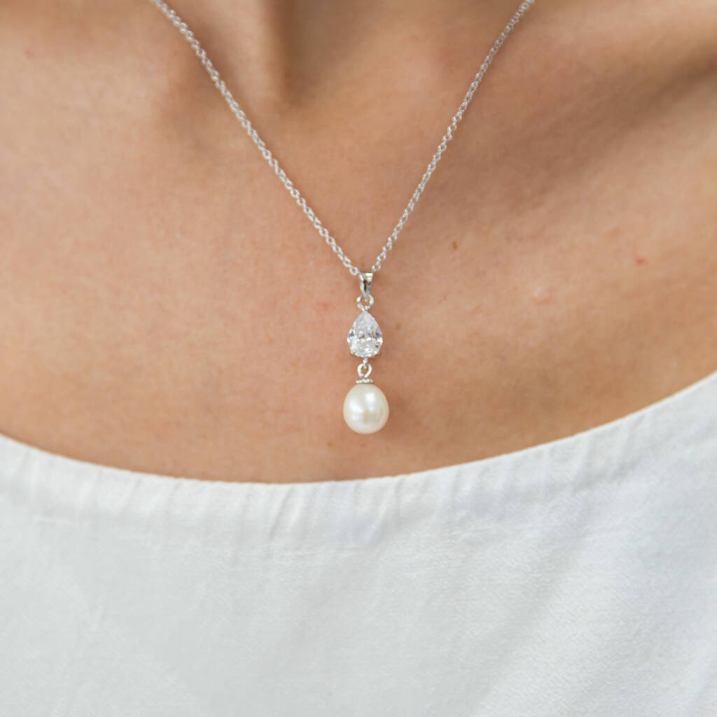 Teardrop Cubic Zirconia And Drop Pearl Necklace By Tigerlily Jewellery
