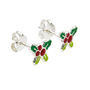 Sterling Silver Holly Design Stud Earrings With Enamel Detail – Christmas Gift, thumbnail 2 of 3