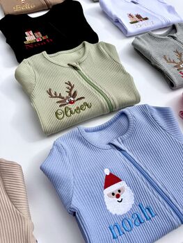 Christmas Reindeer Personalised Baby Zip Sleepsuit | Newborn Essentials, 4 of 11