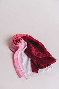 100% Mulberry Silk Scarf, Ombre Burgundy Pink White, 6 of 9