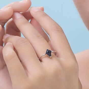 One Carat Rhombus Cut Blue Sandstone Ring In Sterling Silver, 7 of 12