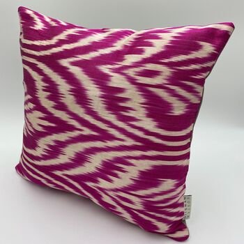 Square Ikat Silk Cushion Pink Feather, 2 of 8