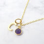 Mini Amethyst Gem And Initial Gold Plated Necklace, thumbnail 1 of 4