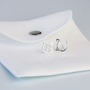 Sterling Silver Minimalist Cat Face Stud Earrings, 5 of 6