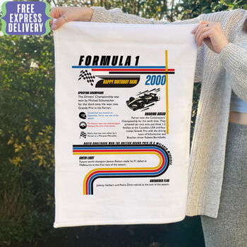 Personalised F1 Season Tea Towel Birthday Gift For Formula One Fan, 4 of 6