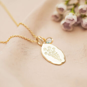 Oval Sterling Silver Birth Flower Personalised Necklace, 3 of 12