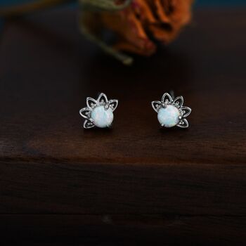 Sterling Silver White Opal Crown Stud Earrings, 6 of 12