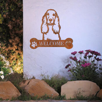 Custom Cocker Spaniel Welcome Metal Wall Art Sign For Home And Garden Decor, 8 of 11