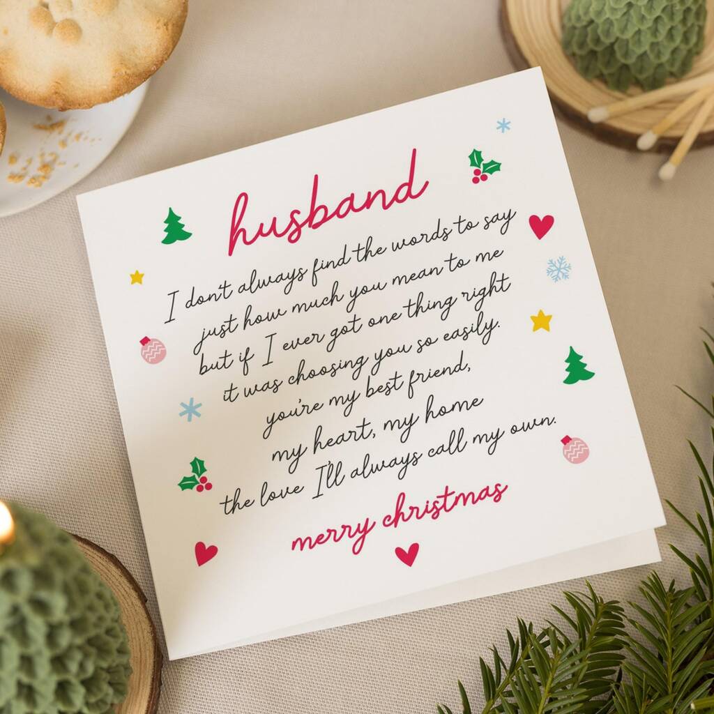 Personalised Romantic Poem Christmas Card For Husband, 1 of 7