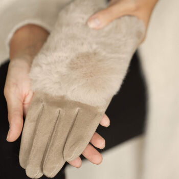 Faux Fur Cuff Suede Touch Screen Gloves, 4 of 11