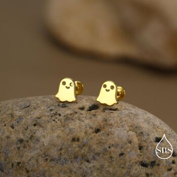 Little Cute Ghost Internally Threaded Flat Back Earrings In Sterling Silver, 6 of 11