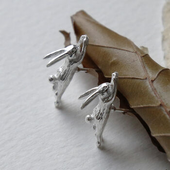 Sterling Silver Leaping Hare Stud Earrings, 3 of 7