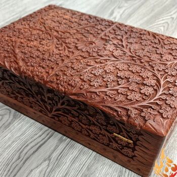 Floral Carved Ornate Wooden Box, 3 of 5