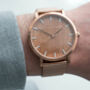 Classic Rose Gold Stainless Steel Unisex Wood Watch, thumbnail 4 of 10
