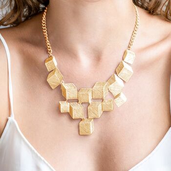 Gold Colour Cube Design Cascading Geometric Necklace, 2 of 3