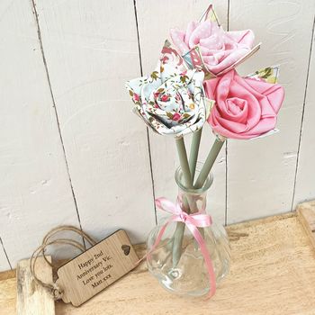 Personalised Cotton Anniversary Roses With Vase And Tag, 3 of 7