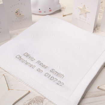 Toffee Moon White Block Knitted Christening Blanket, 6 of 11
