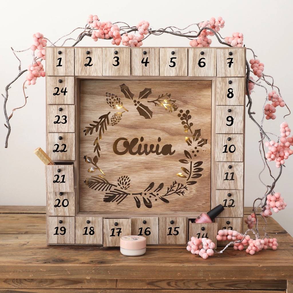 personalised wooden advent calendar light box by lisa angel